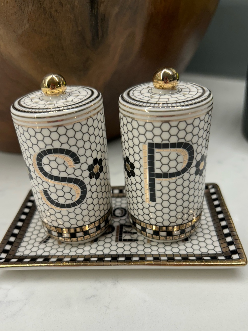 NIB Anthropologie Bistro Tile Salt & Pepper with Bon Appetit Tray